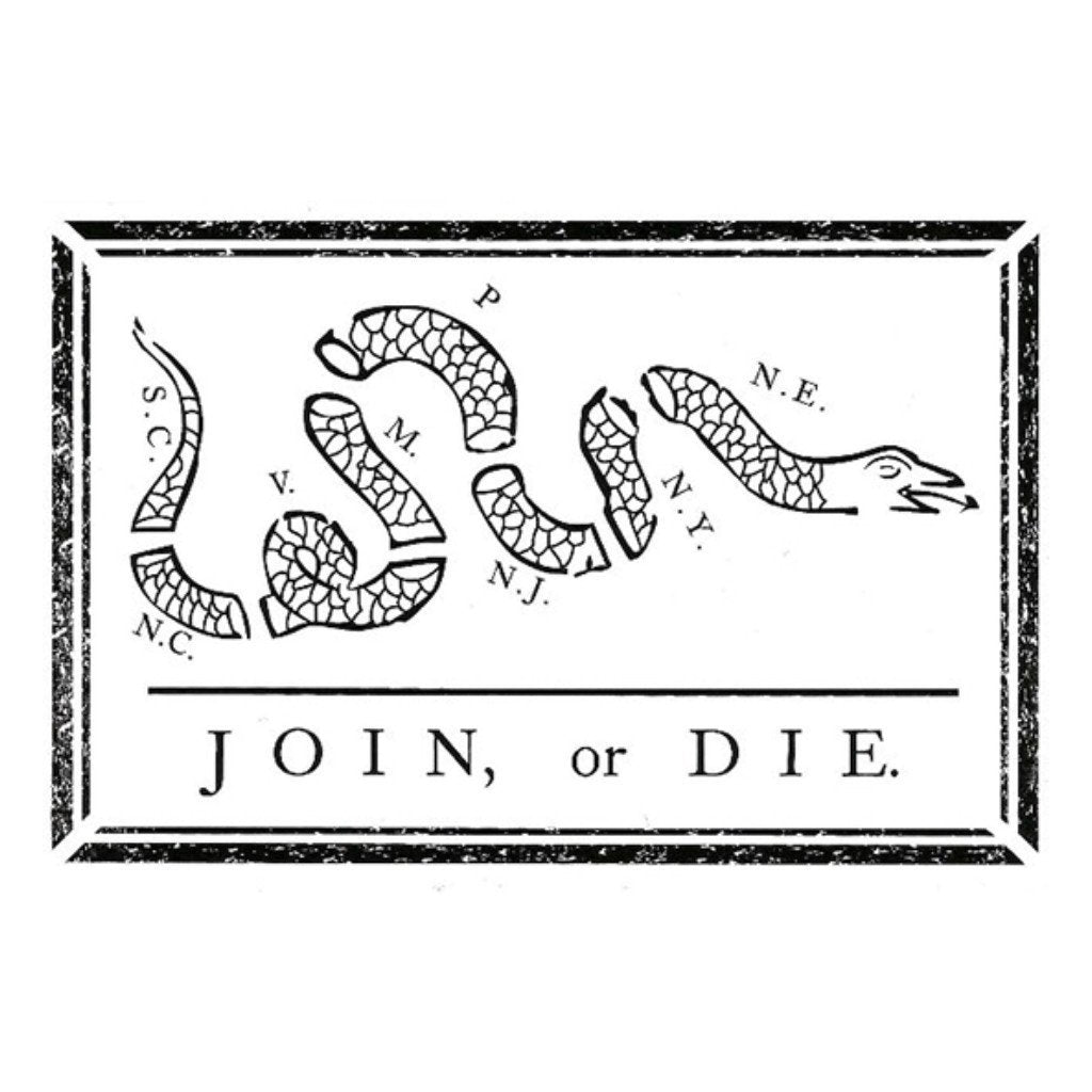 Join, Or Die. Vinyl Sticker