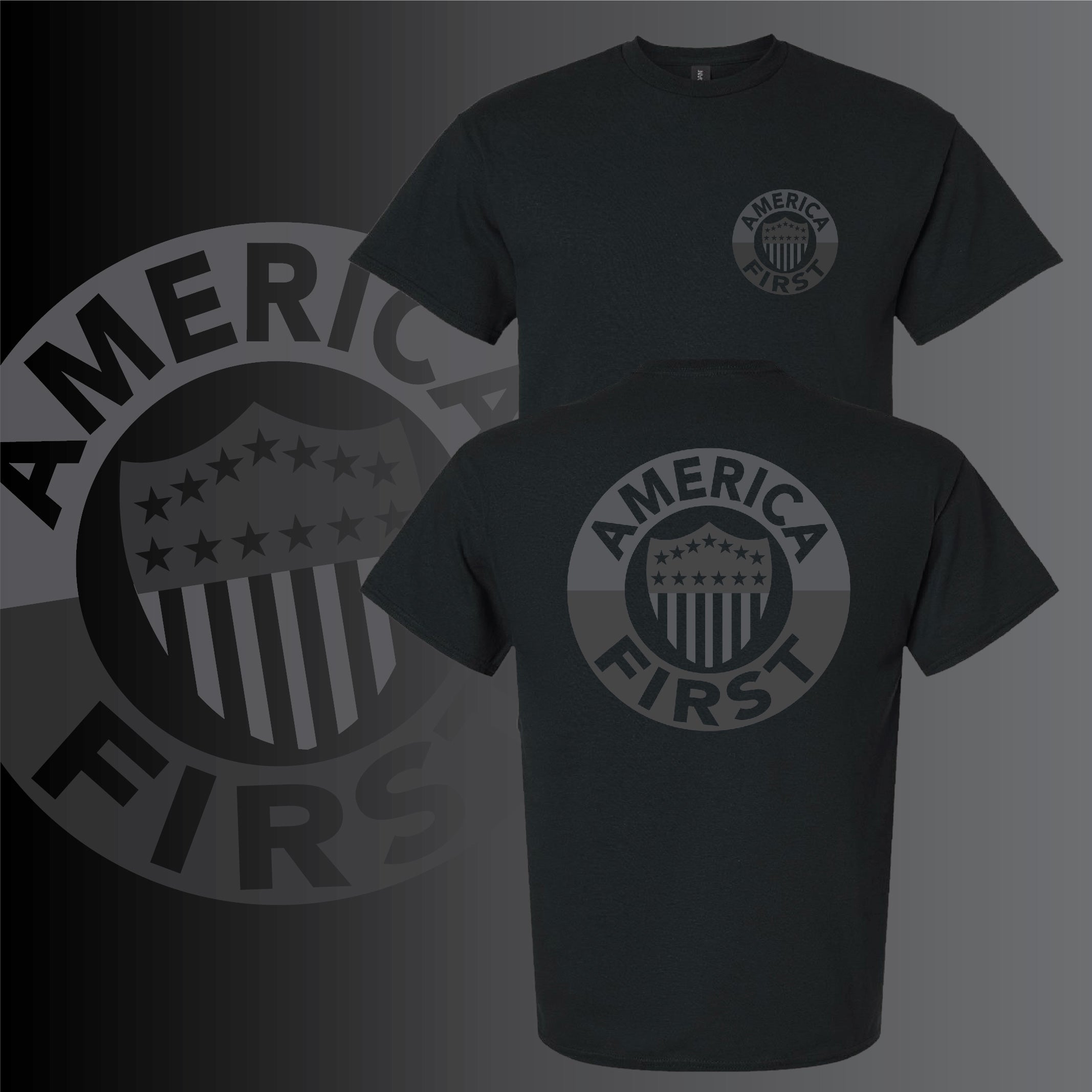 America First! - Black T-Shirt 100% Made in USA