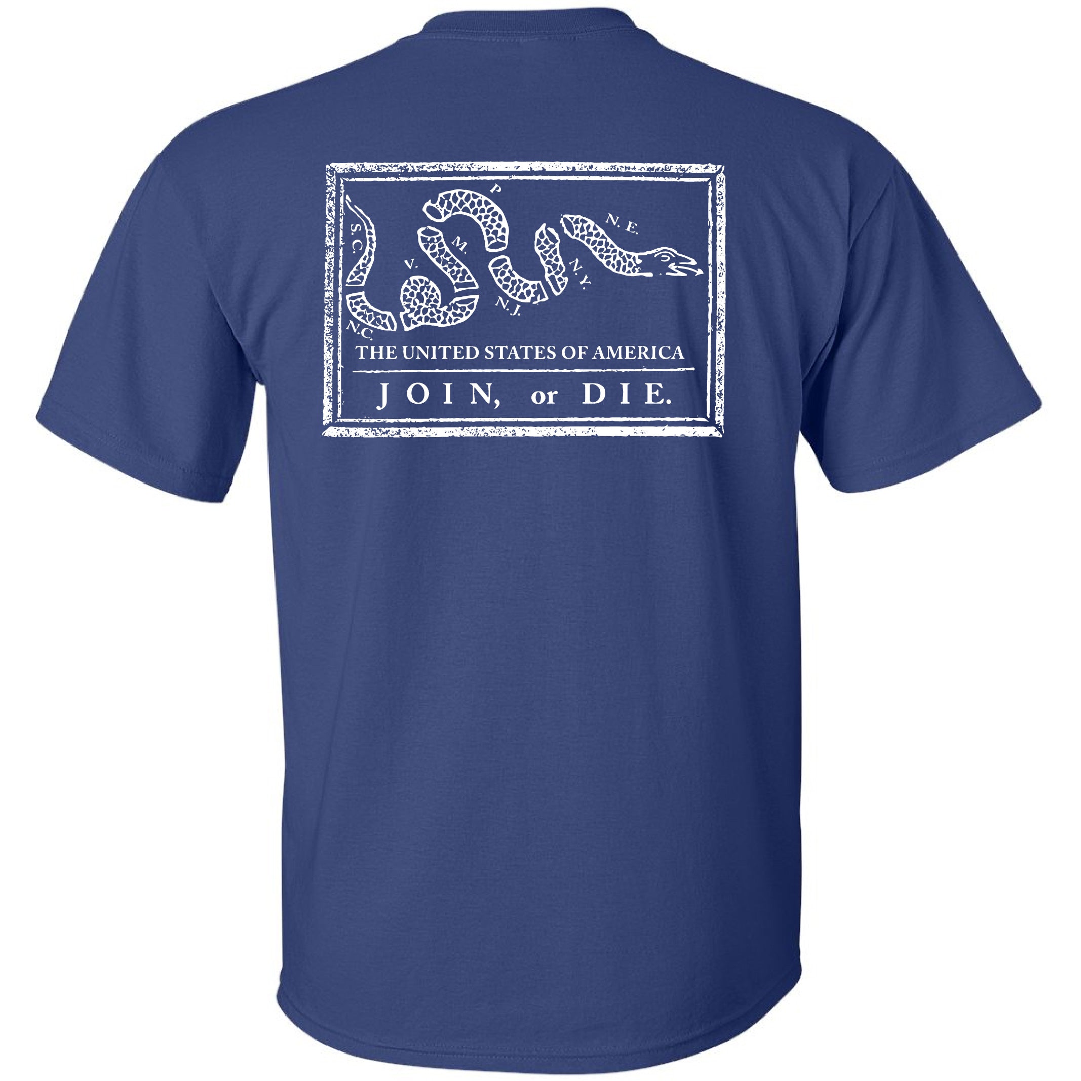 Join or Die T-Shirt - Ben Franklin Woodcut - BLUE