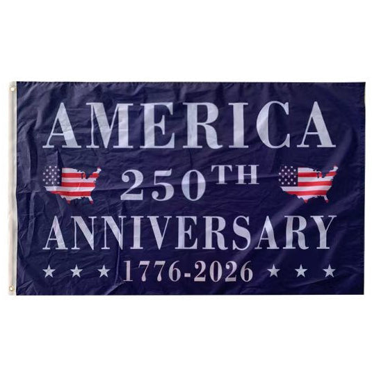 Flag celebrating America's 250th anniversary with stars and stripes design.