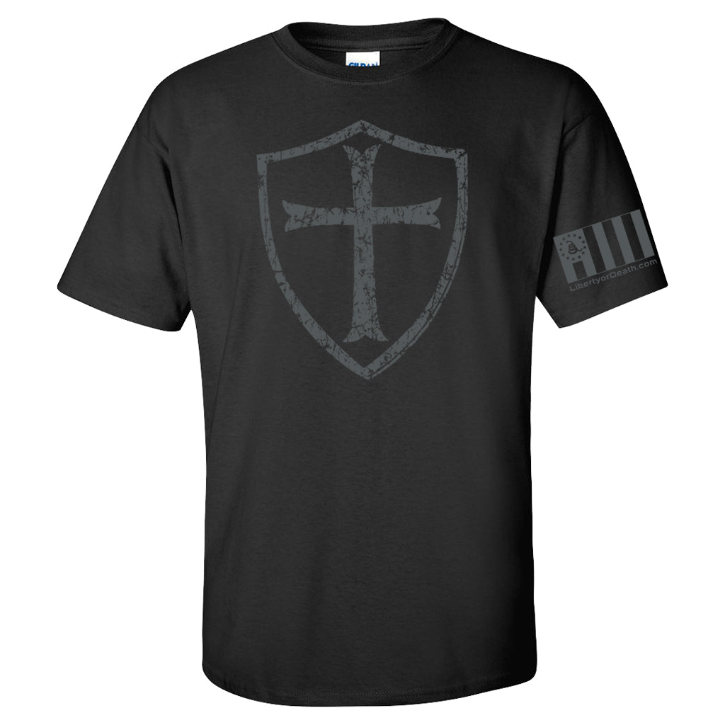Crusader Cross T-Shirt w Sleeve Print - Black