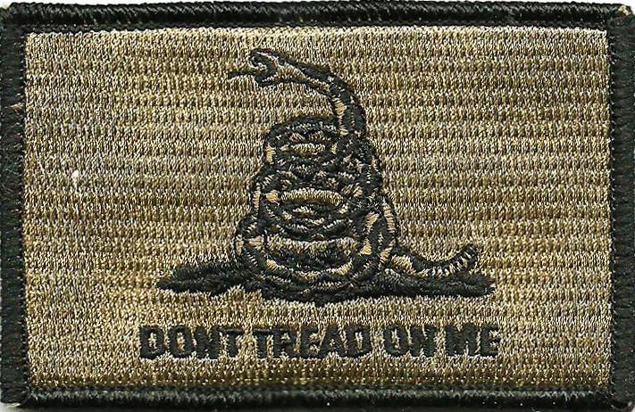 Gadsden Don't Tread On Me White on Black 2 x 3 Iron On Patch for