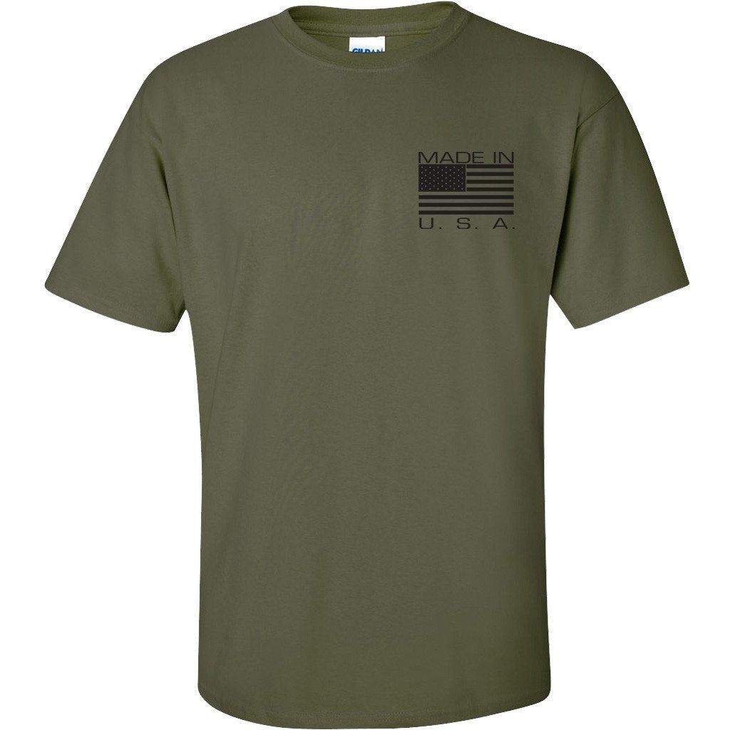 Made in USA Mil-Green T-Shirt - Back Printed, Large Made in USA Mil-Green T-Shirt - Back Printed, Large