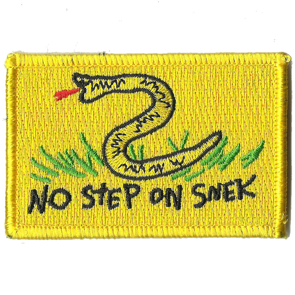 Gadsden SPOOF No Step On Snek PATCH 2 x 3 1/4 , Yellow. Hook & Loop